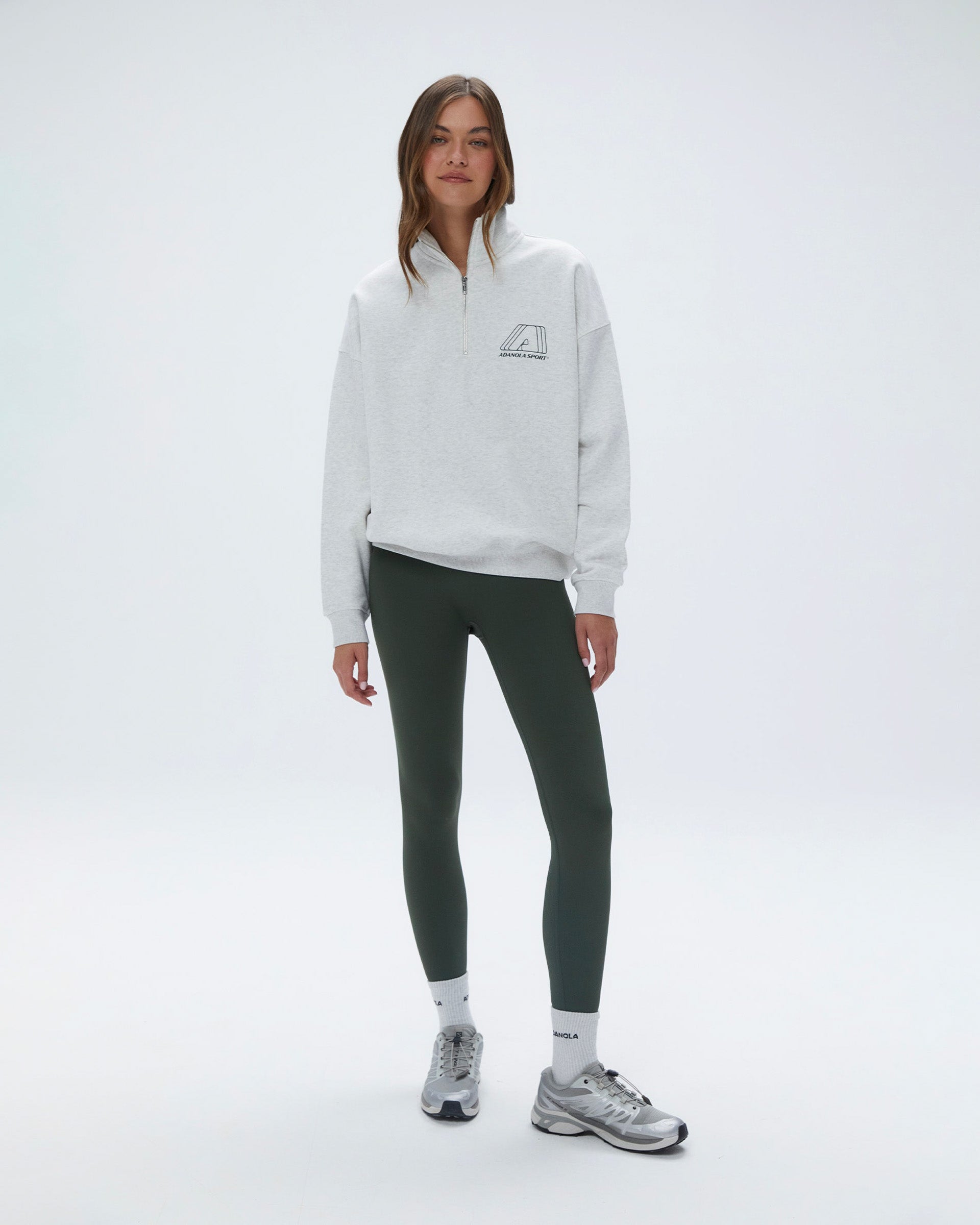 A Oversized Funnel Neck Zip Sweatshirt - Light Grey Melange/Dark Olive