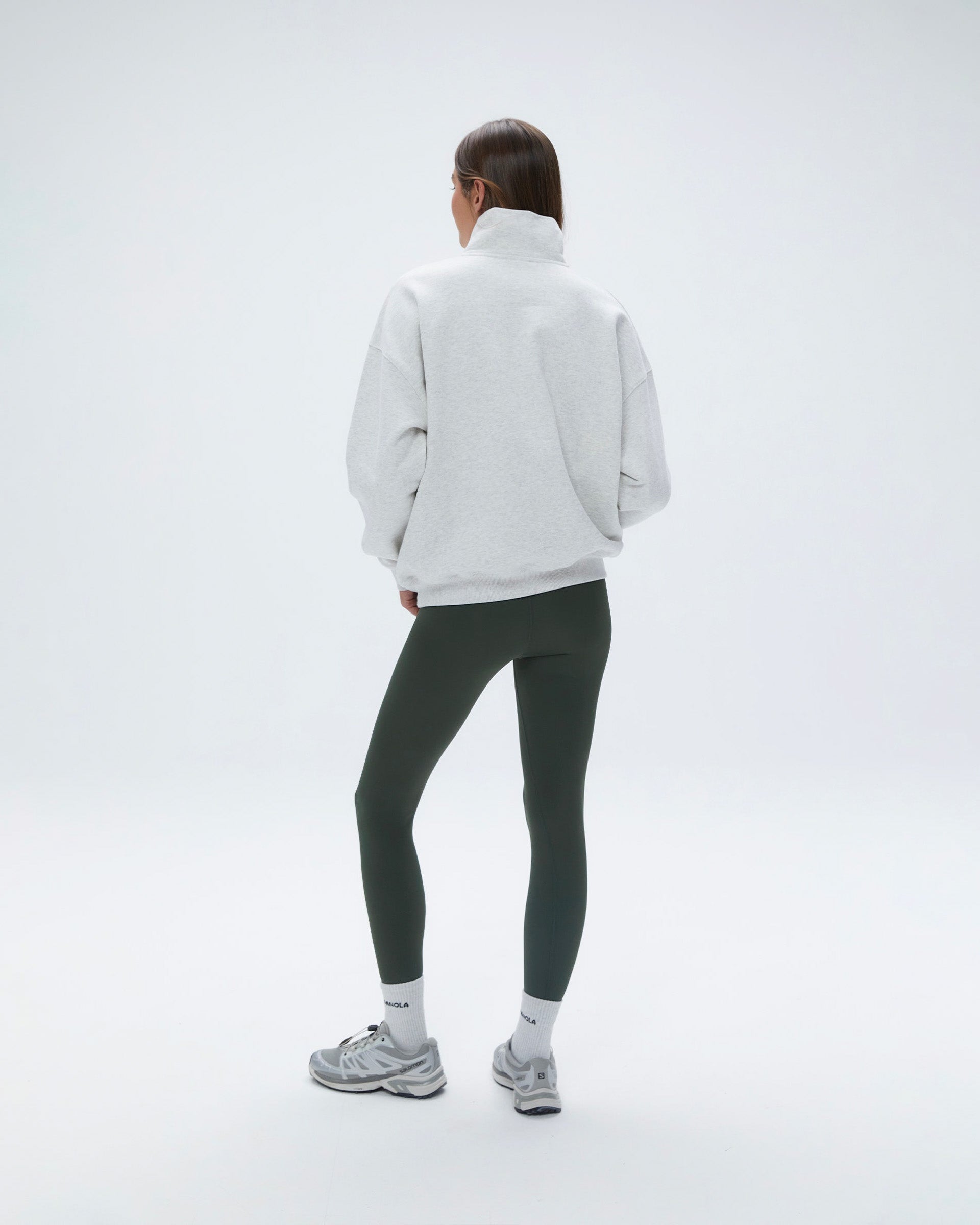 A Oversized Funnel Neck Zip Sweatshirt - Light Grey Melange/Dark Olive