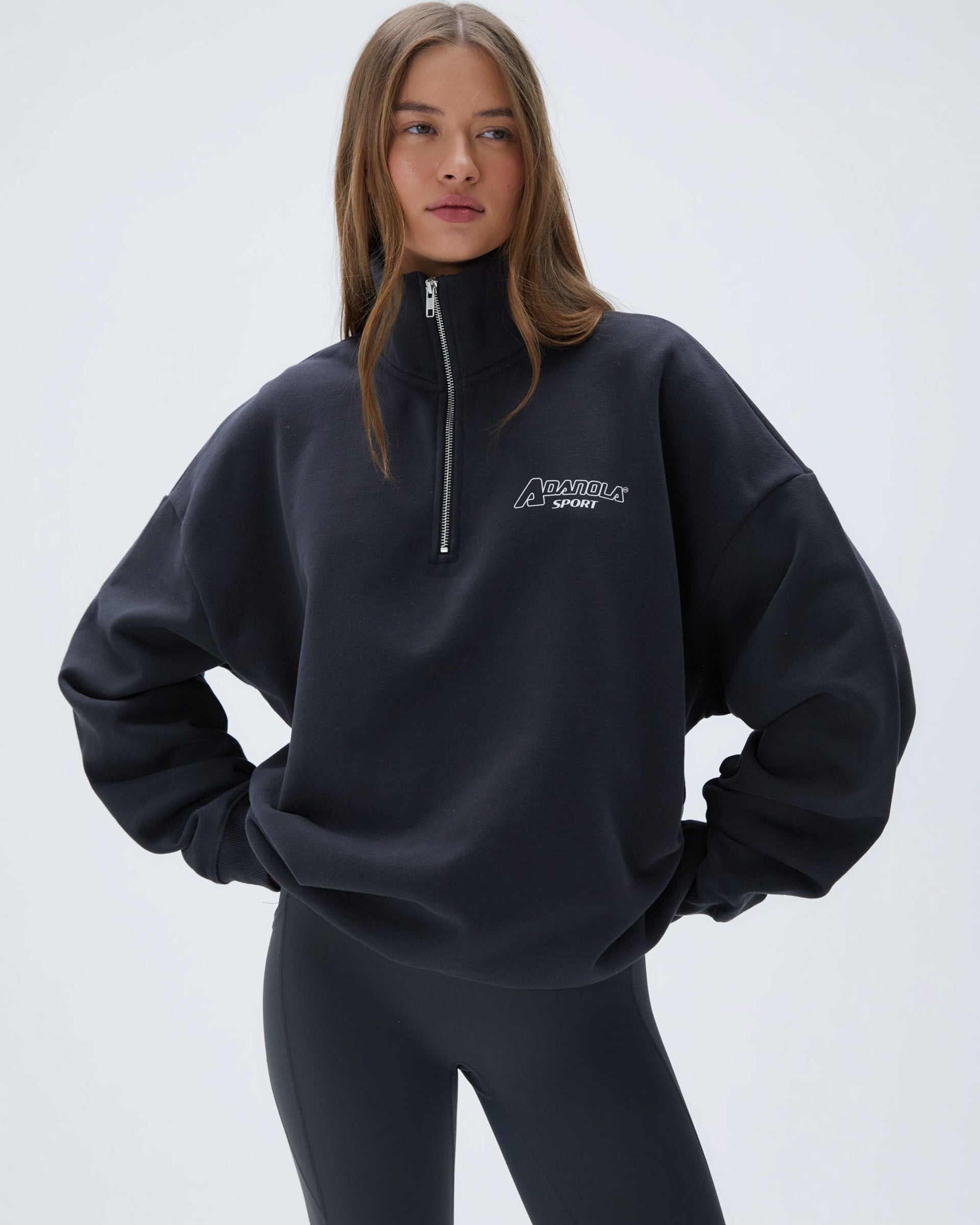 A Oversized Funnel Neck Zip Sweatshirt - Graphite Grey